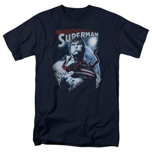 Superman Honor And Protect Adult 18/1 T-Shirt Navy