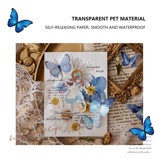 Pegatinas Decorativas 40 pegatinas de papelería con mariposas azules, pegatinas creativas para cuentas de mano DIY