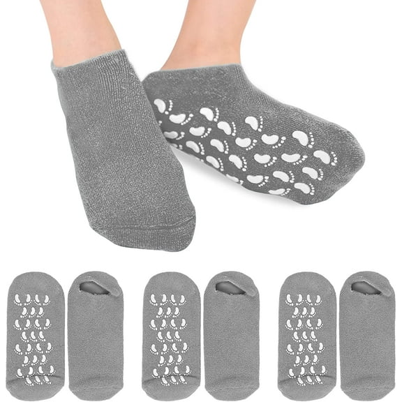 3 PairsMoisturizing Heel Socks Gel Linked Open Toe for Cracked Dry Heel, Women Men SPA Footcare Socks, Grey