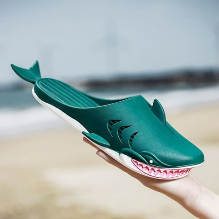 

QWZNDZGR Mens Funny Blue Shark Slipper Summer Designer Shoes Slides For Men Outdoor Flip Flop Beach Wear Indoor Bath Shoes Room Slippers