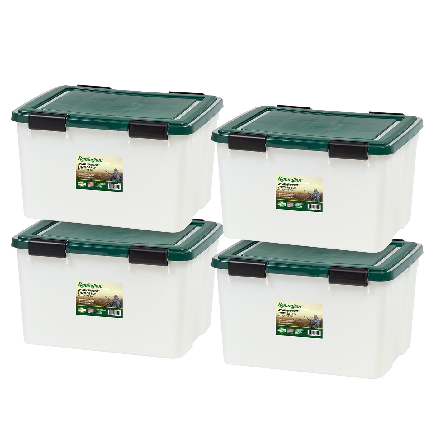 Remington 46 QT Weathertight Gasket Storage Box with Buckles, Hunter Green, 4 Pack