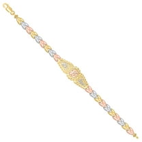 14K Tri-Color Gold Womens Mis 15 Anos Quinceanera Charm Bracelet Size 7.5 Inches