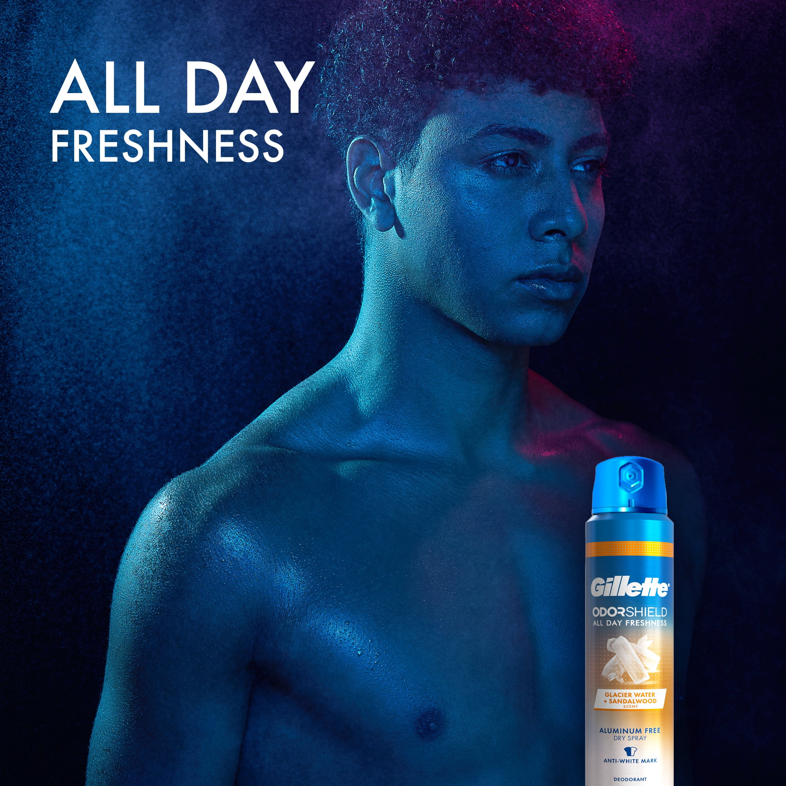 Gillette Aluminum Free Men's Deodorant ODOR SHIELD Spray Glacier Water + Sandalwood, 4.3oz