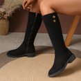 thumbnail image 2 of Willtoo Women Mid‑Calf Tall Boots, Round Toe Low Block Heel Side Zipper Boots, Metal Button Decor Soft Upper Fall Winter Casual Fashion Boots, 2 of 6