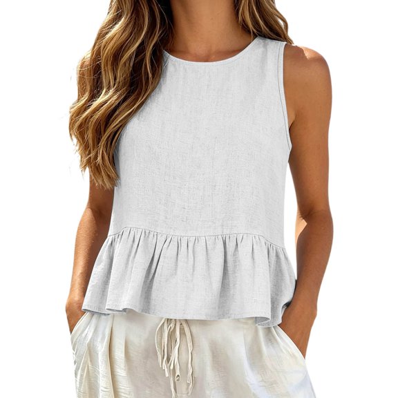 Women's Ruffle Hem Tank Top, Sleeveless Button Back Summer Vest, Plain Casual Layering Blouse