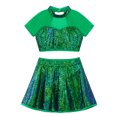 thumbnail image 2 of Hansber Robe de Danse Jazz Lyrique à Sequins pour Filles 2 Pcs Crop Top à Dos Ouvert avec Jupe Vert 4, 2 of 7