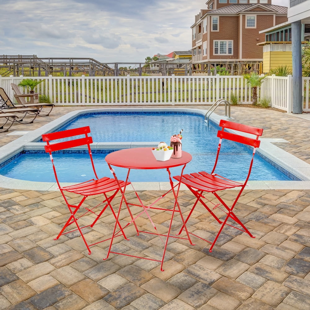 Kepooman Grand patio Premium Steel Patio Bistro Set, Folding Outdoor Patio Furniture Sets, 3 Piece Patio Set of Foldable Patio Table and Chairs, Red Kepooman Grand patio Premium Steel Patio Bistro Set, Folding Outdoor Patio Furniture Sets, 3 Piece Patio Set of Foldable Patio Table and Chairs, Red