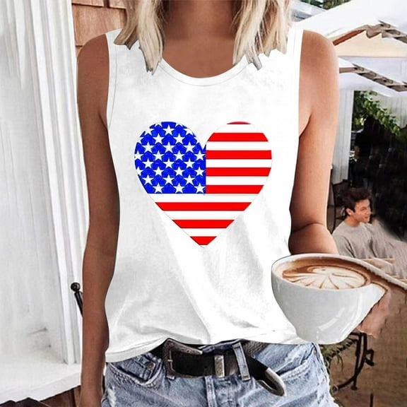 breaise Women's 4th of July Tank Tops Proud Patriotic USA Flag Pattern Tshirts Cotton Sleeveless T-shirts Cami Breathable Crew Neck Tanks Womens Tank Tops under $10