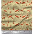 thumbnail image 1 of Soimoi Beige Rayon Fabric Cedar Tree & Fox Animal Print Fabric by the Yard 42 Inch Wide, 1 of 5