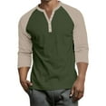 thumbnail image 2 of Men's Casual Long Sleeve Button Down Contrast Raglan 3/4 Sleeve Print Henley Top for Spring Fall Street Style,Army Green,L, 2 of 9