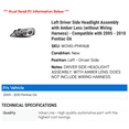 thumbnail image 2 of Left Driver Side Headlight Assembly with Amber Lens (without Wiring Harness) - Compatible with 2005 - 2010 Pontiac G6 2006 2007 2008 2009, 2 of 2