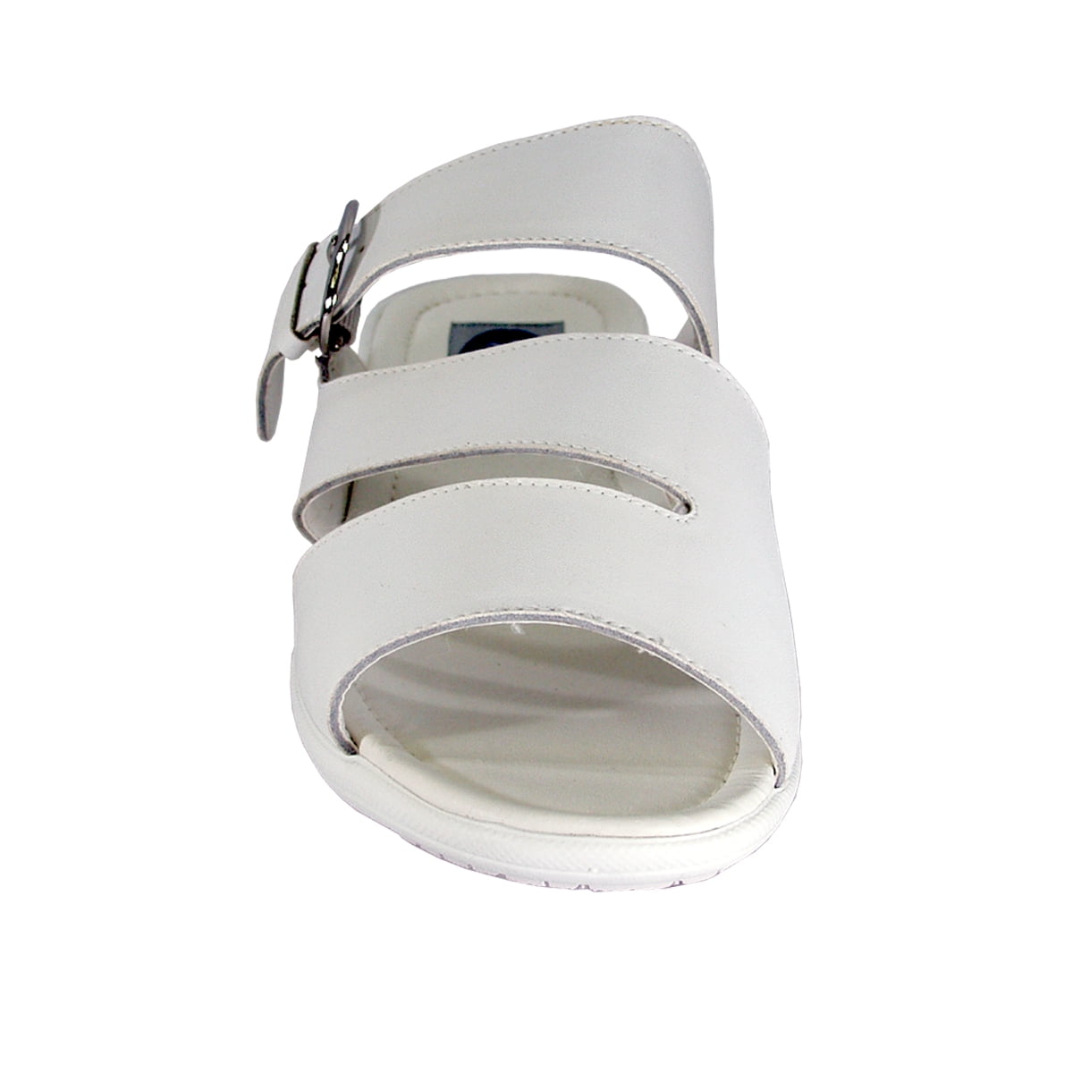 24 HOUR COMFORT Edna Women's Wide Width Leather Slide Sandals with Buckle WHITE 5.5
