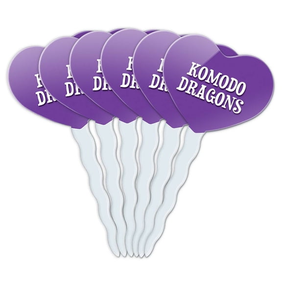 Komodo Dragons Heart Love Cupcake Picks Toppers - Set of 6