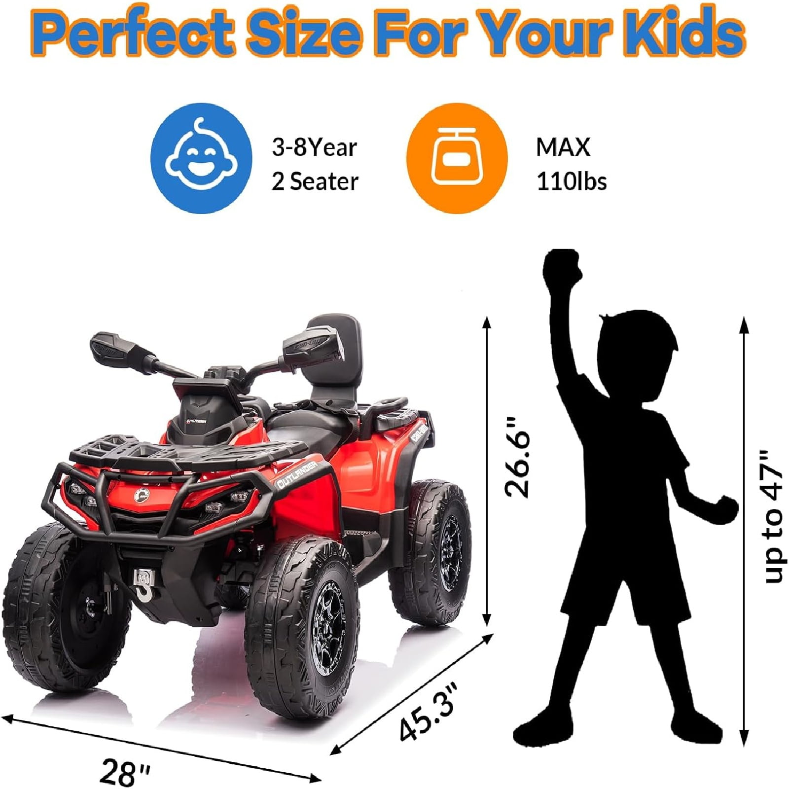 Electric Kids ATV, 12V Ride-On Toy Car for Toddlers, 4-Wheel Vehicle with 2-Seater, Remote Control, LED Lights, Music, and Spring Suspension, Electric Car for Kids, 2-4 Mph Safety Speed