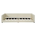 thumbnail image 6 of Queen Size & Twin XL Size Upholstered Platform Bed, Grounded Bed Mother & Child Bed with Three-side Upholstered Rail, PU Leather Floor Platform Bed Frame with Slats, No Box Spring Needed, Beige, 6 of 8