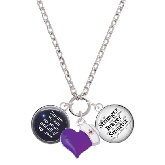 Delight Jewelry Silvertone Domed You are My Sun, My Moon - Purple Heart Nurse Strong Zoe Necklace