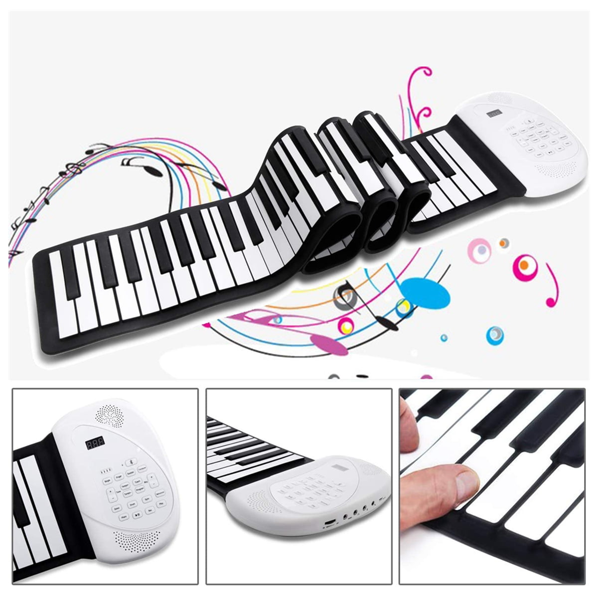 Roll Up Piano 88 Keys Electronic Piano Keyboard Premium Grade Silicone Portable Music Keyboard with Bluetooth Microphone Piano Built-in Loudspeaker Rechargeable Battery for Beginners Gift 