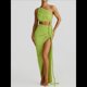 thumbnail image 5 of Conjuntos de Vestidos de Noche Asimétricos con Abertura Alta para Playa y Verano para Mujer Verde L, 5 of 6