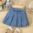 thumbnail image 2 of Ticikt Little Girl's Denim Ruffle Skirts Mini Flared Pleated Toddler Jean Skorts with Shorts Underneath,Color:Blue,Size:5-6 Years, 2 of 7