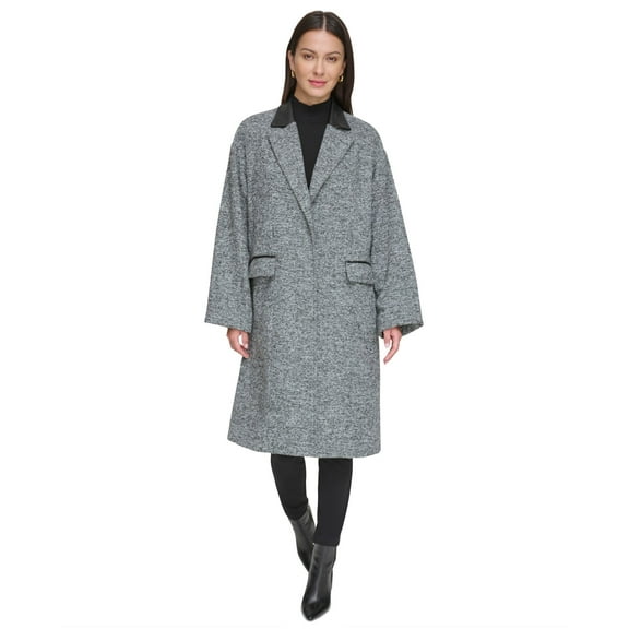 Dkny Women's Faux-Leather Trim Long-Sleeve Trench Coat - Black Multi