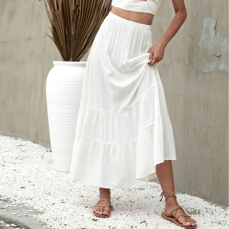 Perfect Intentions White Tiered Midi Skirt