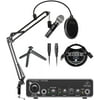 Audio Technica ATR2100X-USB Microphone with UMC22 Audio Interface, Blucoil 3' USB Extension Cable, Boom Arm