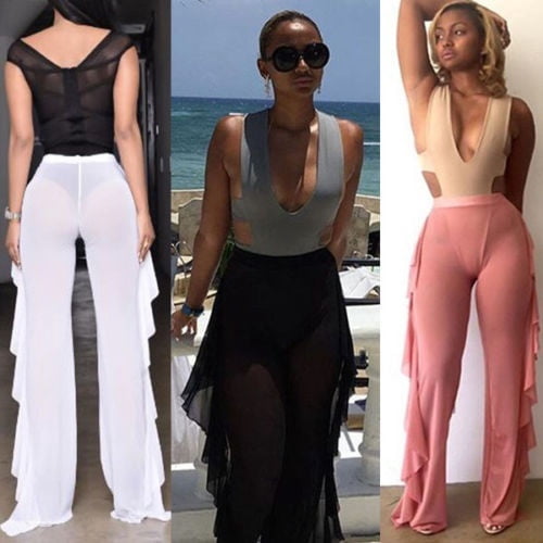 Stylish Women Sheer Pants Leg Semi See 