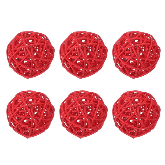Uxcell 6 Pcs Wicker Rattan Balls 2.4 Inch Rattan Decorative Balls Vase Fillers for Wedding Party Centerpiece Bowls Home Decoration, Red
