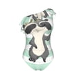 thumbnail image 4 of Yiaed Cute Raccoon Print Women One Piece Swimsuits Tummy Control One Shoulder Bathing Suits Pattern Ruffle Swimwear-Large, 4 of 8