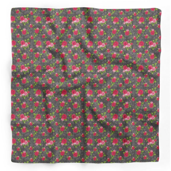 Bimba Gray Damask Floral Pure Silk Printed Scarf Dupatta Head Neck Wrap Bandanas For Women 40 x 40 Inches