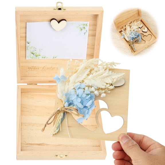 FYJUCPA Wood Wedding Money Box with Dried Flowers & Card, Creative Cash Gift Holder for Bride and Groom, Wedding Money Packaging Container