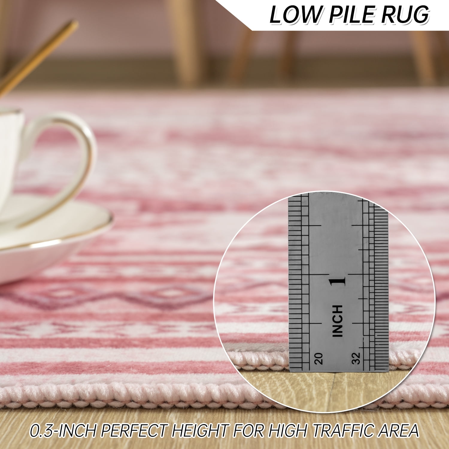 Wondo 4x6 Area Rugs for Living Room, Washable Area Rug, Rugs for Bedroom, Kitchen Rugs, Vintage Boho Carpet, Soft Non-Slip, Low Pile Area Rug for Office Dining Room, Pink