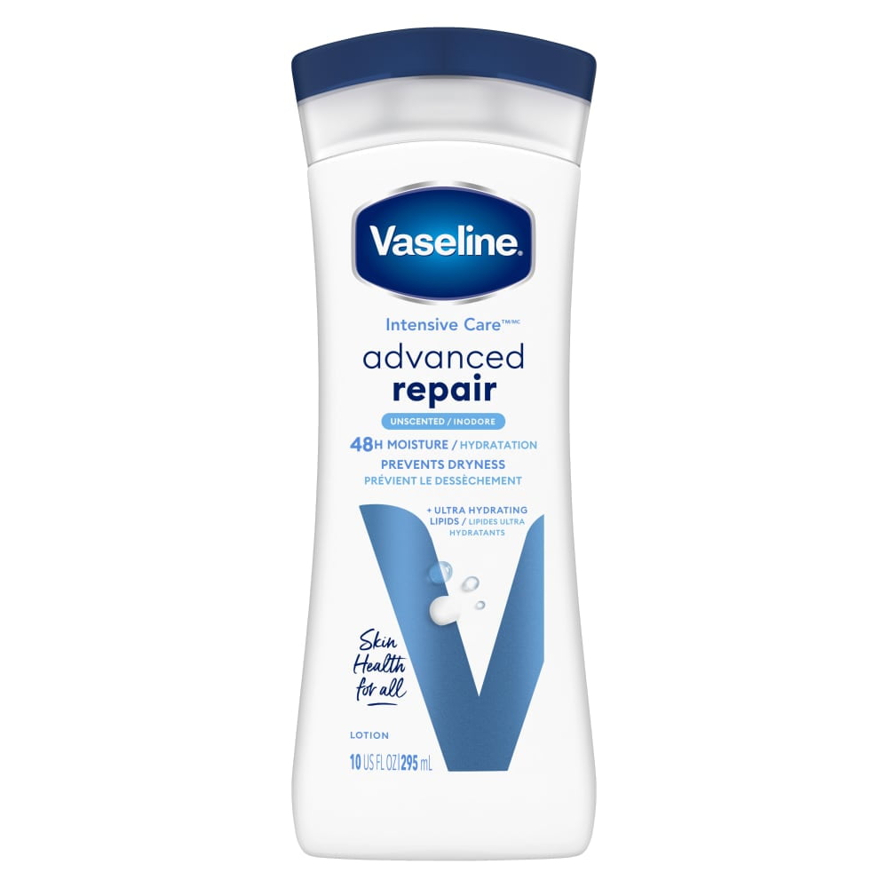 Pack of 2 Vaseline Intensive Care Body Lotion Advanced Repair Unscented for Dry Skin, 10 fl oz (Package May Vary)