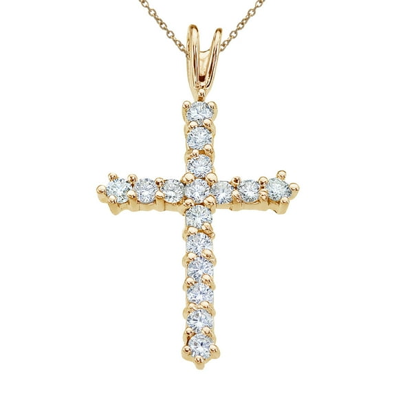 14K Yellow Gold Straight 0.50 Ct Diamond Cross Pendant with 18" Chain