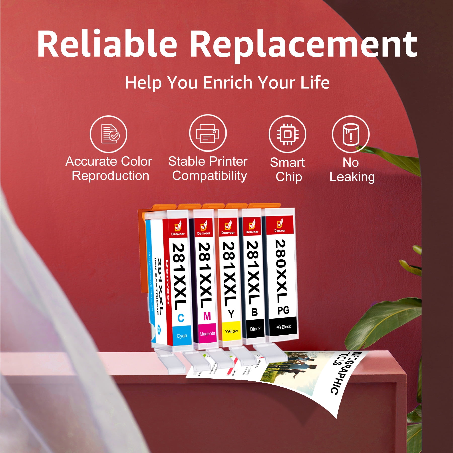 280 281 Ink Cartridges For Canon 280 281 XXL PGI 280XXL And CLI 281XXL Combo Pack Pixma Tr8520 Ts9120 Ts6220 Printer 1 Pgbk 1 Bk Cyan Magenta Yellow Photo Blue 6 Pac