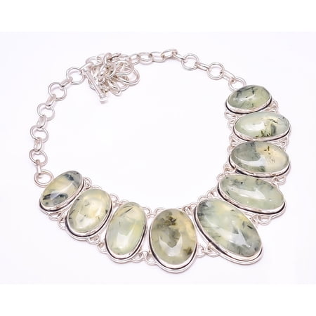 Moss Prehnite -South Africa 925 Sterling Silver Bali Necklace 16-17.99", Green Prehnite Necklace N_9127_405_18
