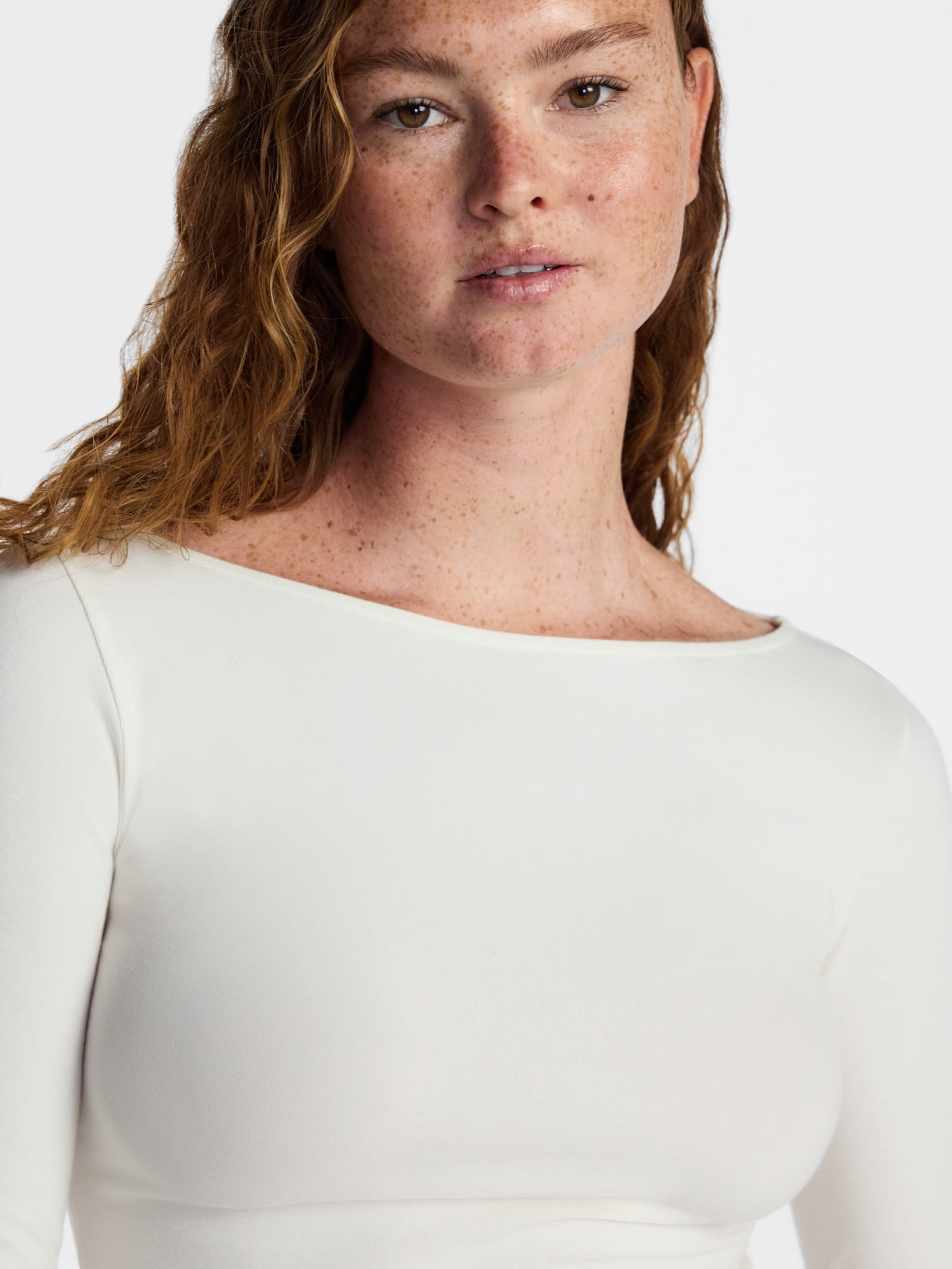 No Boundaries Cotton Stretch Jersey Boat Neck Shirt with Long Sleeves, Women's XS-XXXL