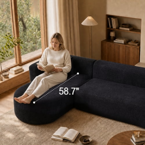 109.4" Boneless Modular Sectional Sofa with L-Shaped Chaise, Cloud-Like Chenille Couch, No Assembly Required, Black