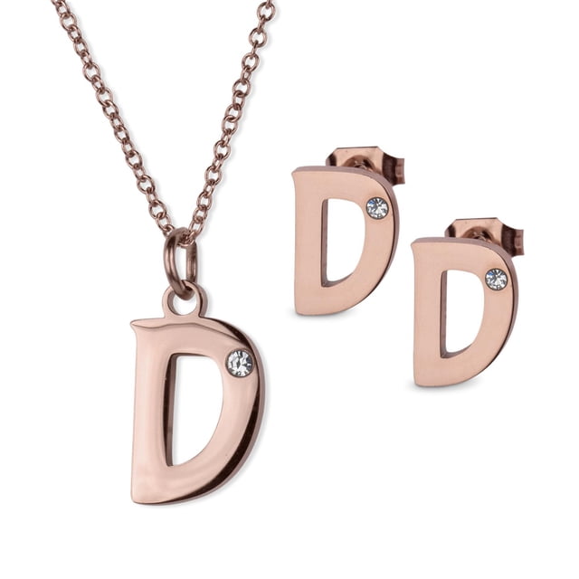 Set de Joyería para Mujer Iniciales LuckyLy, Collar y Aretes Oro Rosa 18k, Modelo Yara rosa UNITALLA