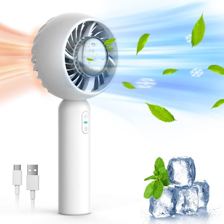 Ventilador de refrigeración portátil, ventiladores portátiles que soplan aire frío con almohadilla de enfriamiento de hielo, ventilador de mano para el hogar, oficina, viajes al aire libre (White)