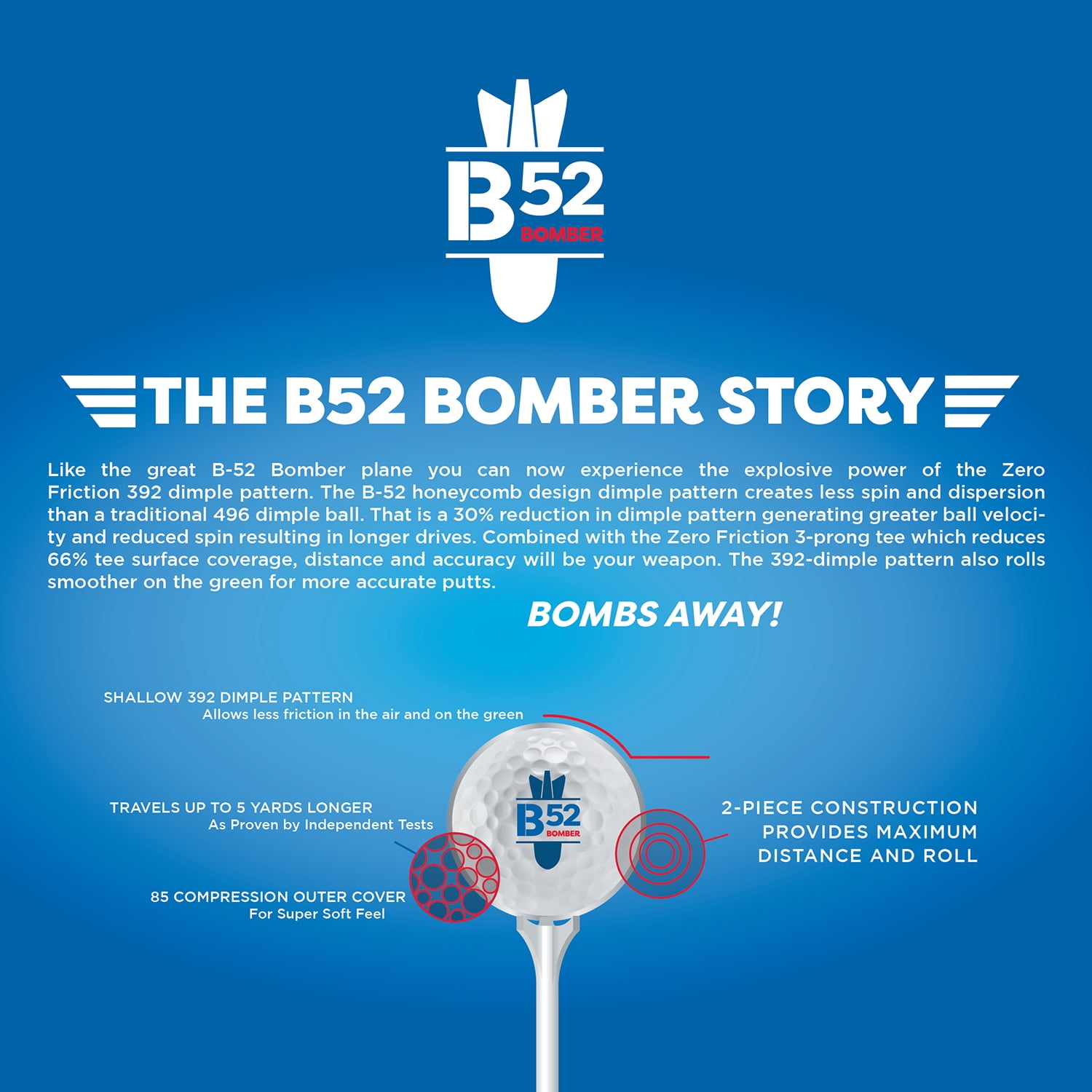 Zero Friction B52 Distance Golf Ball 15 Piece White Ball S