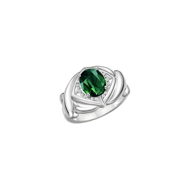RYLOS Bagues pour Femmes Bague en Or Blanc 14K XOXO Câlins et Baisers Bague Pierre Précieuse 9x7 mm et Diamant Saphir Vert Bijoux pour Femmes Taille 7