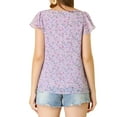 thumbnail image 4 of INSPIRE CHIC Valentine's Day Women's Floral Blouse Summer Casual Square Neck Chiffon Short Sleeve Ruffle Shirts S Purple, 4 of 9