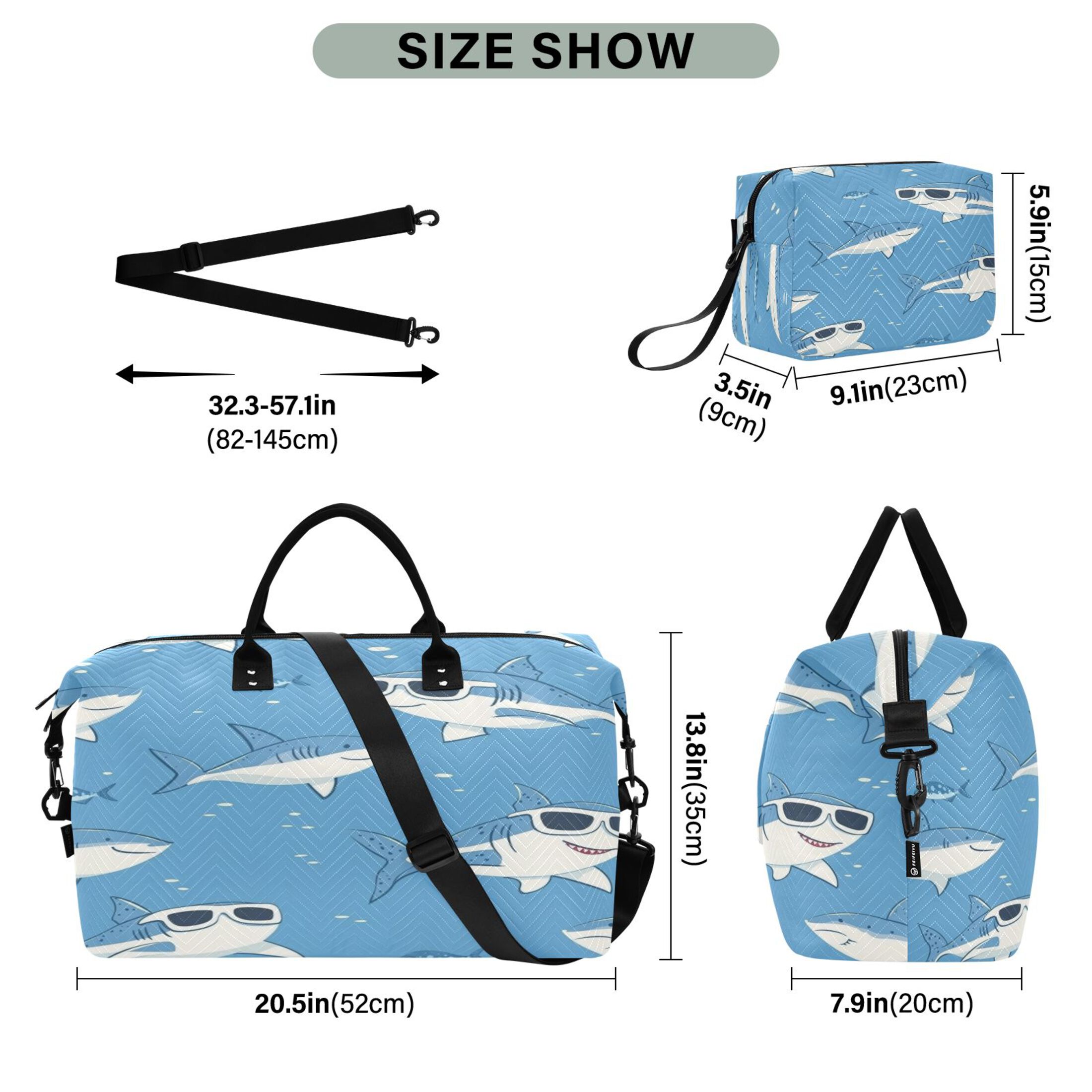 Travel Duffel Luggage Bag Sports Duffle Bag Gym Bag with Zipper Cute Sharks Wearing Sunglasses