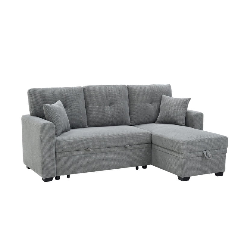 Convertible Sleeper Sectional Sofa with Pull-Out Bed & Reversible Chaise, Loveseat Couch with Hidden Storage for Small Spaces