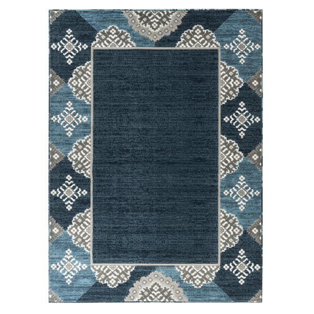 Newport Collection Navy Blue Abstract Bordered / Border Area Rug