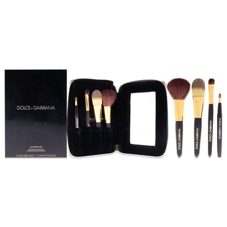 Dolce and Gabbana Lace Mini Brush Set , 4 Pc Mini Foundation Brush, Mini Blush Brush, Mini Eyeshading Brush, Retractable Lip Brush, Pouch