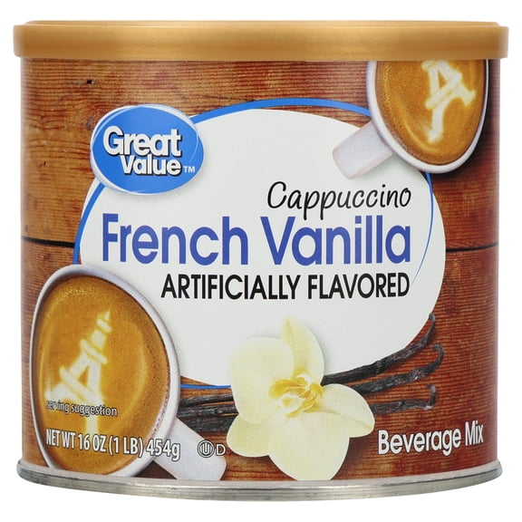 Great Value French Vanilla Cappuccino Coffee House Beverage Liquid Drink Mix, 16 oz Canister