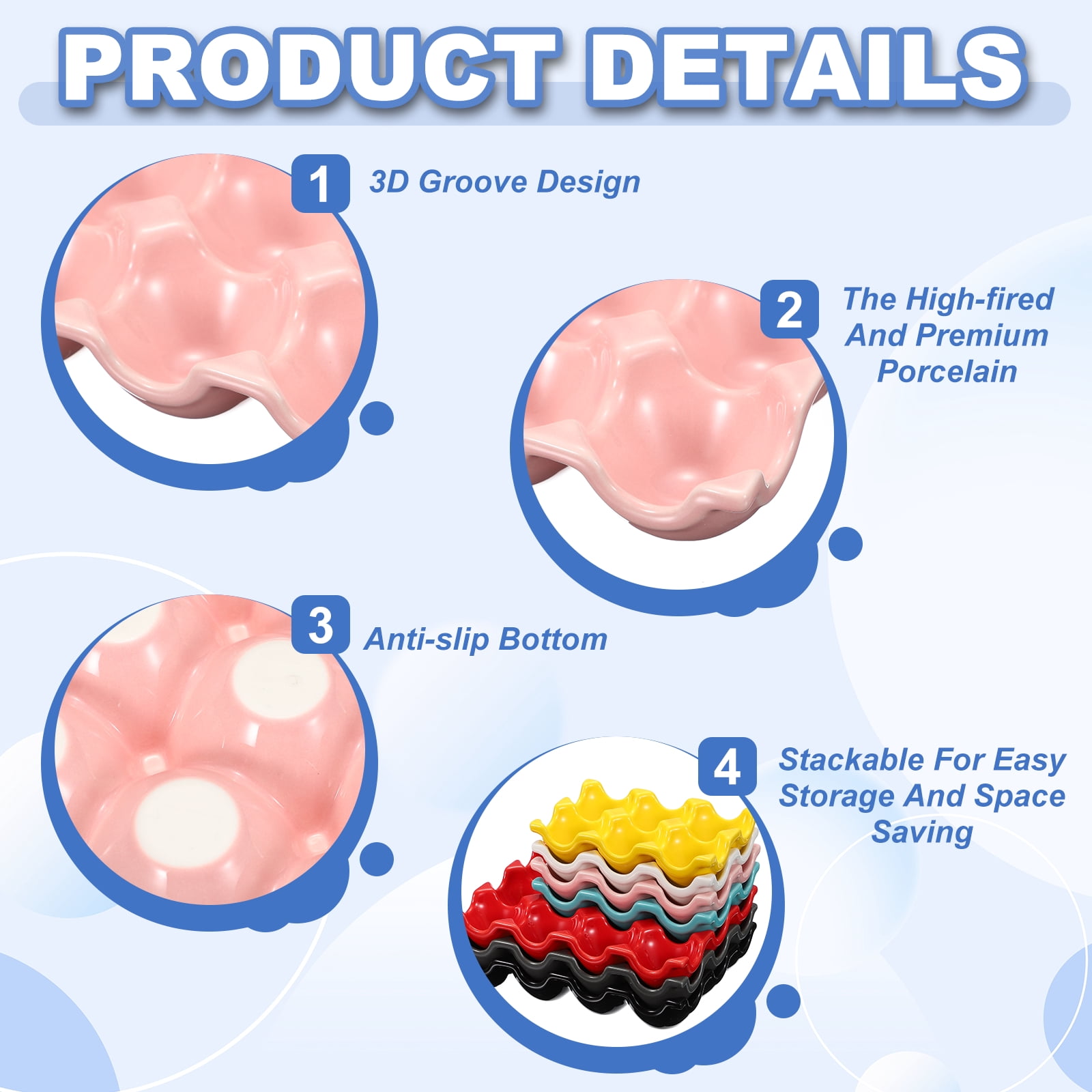 Uxcell 2Pcs Ceramic 6 Cups Egg Tray Holder, Porcelain Eggs Container for Home Countertop Kitchen Storage Refrigerator Fridge Decorative Serving Display, Pink