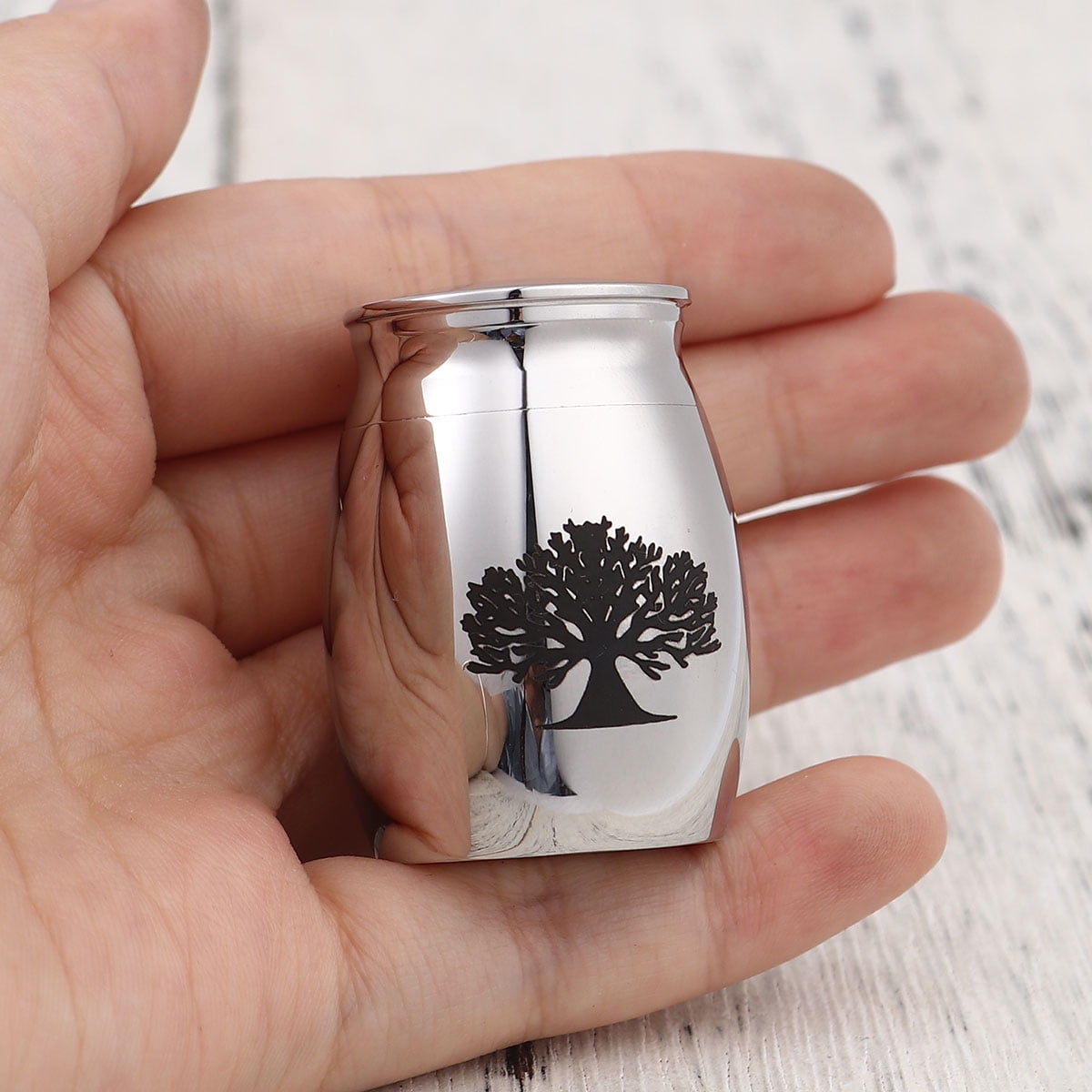 Silver Family Tree of Life Keepsake Funeral Cremation Urn for Human Ashes Mini Stainless Steel Waterproof Human Ashes Container Keepsake Holder with Free Anavia Pouch